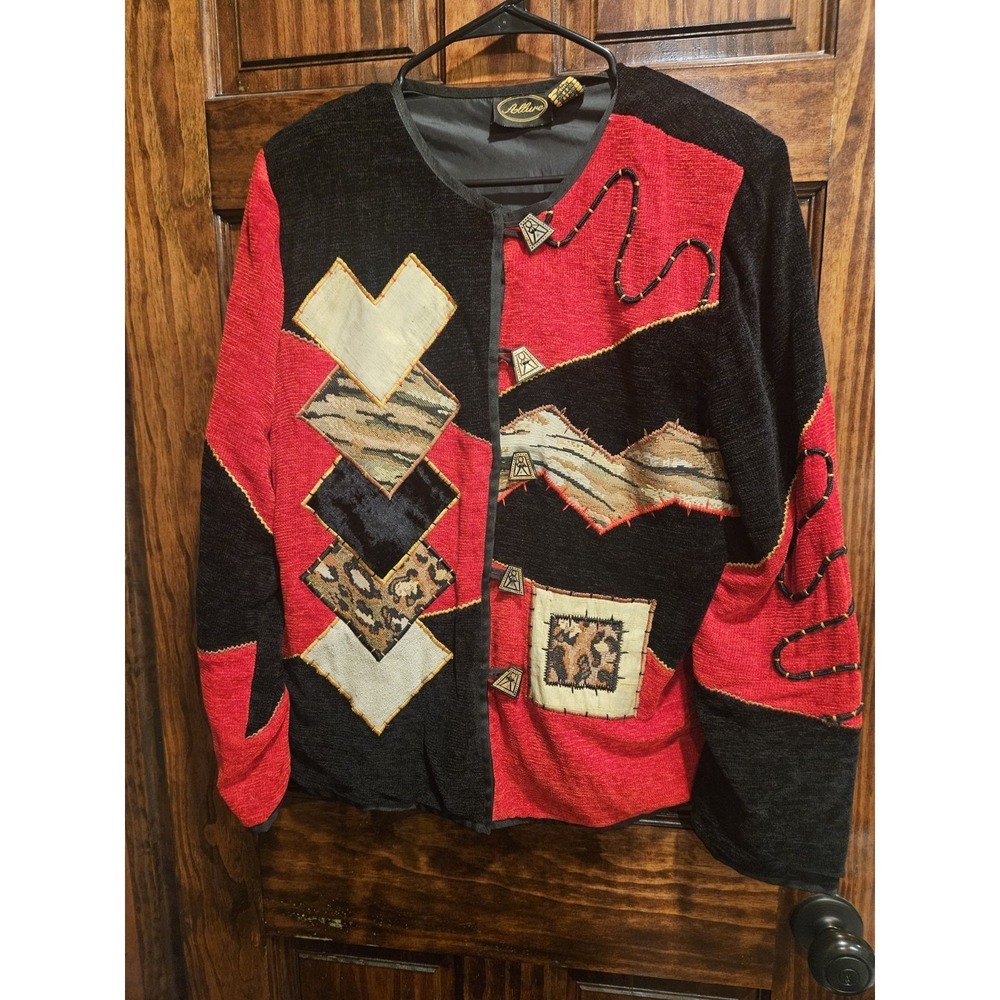 Allure Vintage Blazer Aztec Tribal Animal Print Patchwork Red Black Medium